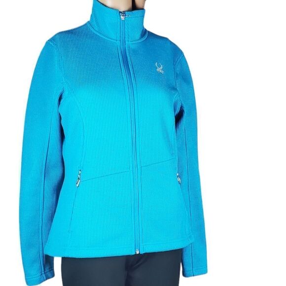 Spyder Teal Blue Ribbed Full Zip Jacket - Picture 1 of 8
